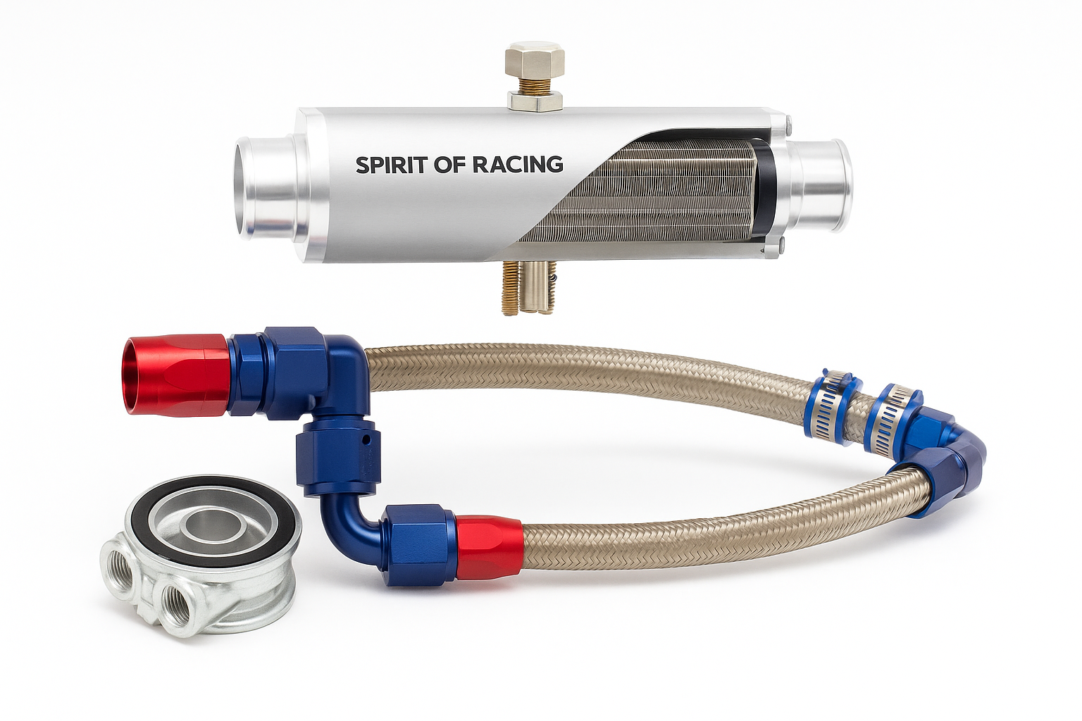 Intercooler huile/eau Spirit of Racing pour Alpine A110. Refroidissement optimal, stabilité thermique et performance durable sur piste.