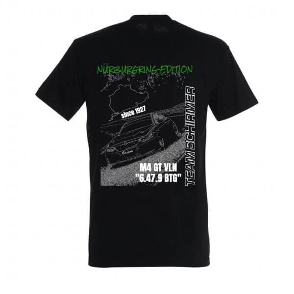 T-shirt Nürburgring Edition Spirit of Racing x Team Schirmer, hommage à la mythique BMW M4 GT VLN, ex-voiture de course des 24h du Nürburgring.